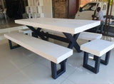 10 Seater Crossed Leg Table Two Benches and Two Stools Set